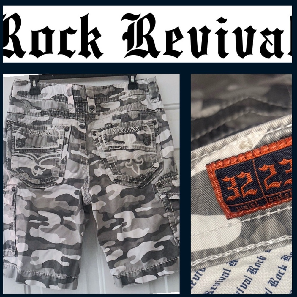 Rock Revival Gray and White Cargo Shorts